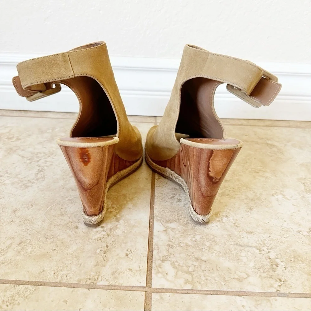 Tory Burch Tan Suede Open-Toe Wedge Sandals